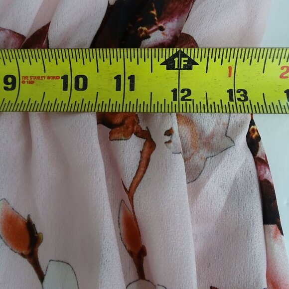 Boohoo Floral Crepe Smock Dress Women Size 12 Pink Tiered Short Sleeve NEW - Picture 9 of 10